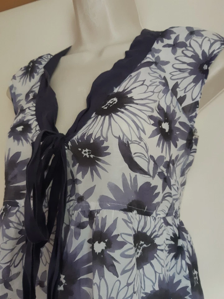 Kew @ Jigsaw Silk Floral Sunflower Print Cotton Purple White Top UK 8 EU 38 US 4 - Image 1 of 4