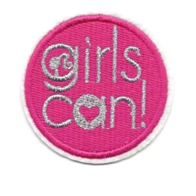 GIRLS CAN IRON ON PATCH 2.2" Female Empowerment Affirmation Embroidered Applique - Image 1 of 2