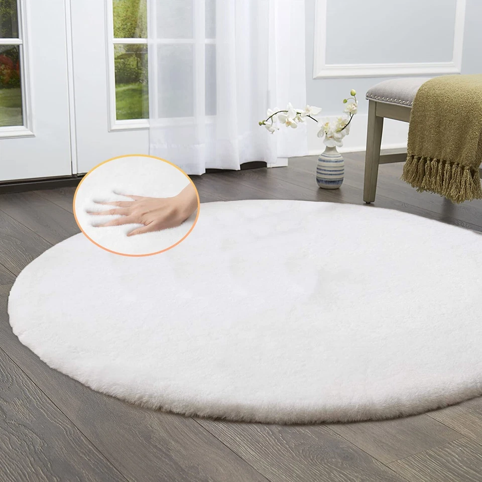 Faux Rabbit Fluffy Fur Rug Washable Area Rugs Round Rug Cute Home Décor - Image 1 of 1