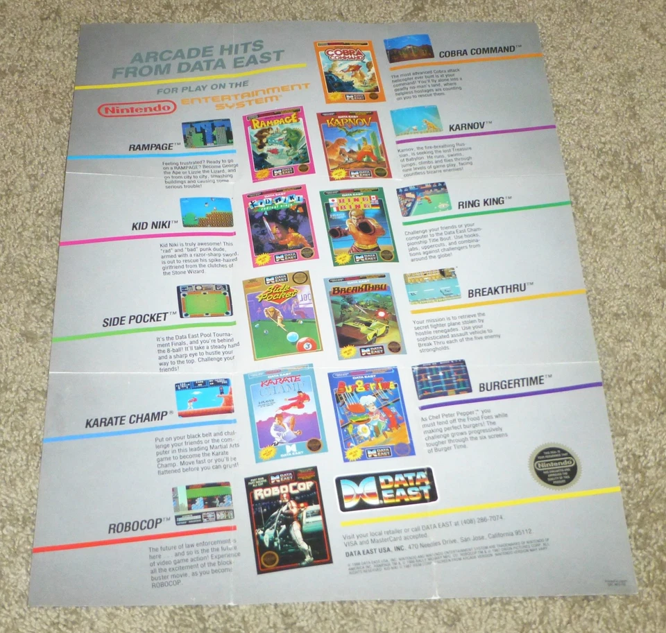 Póster original Data East 1988, NES Nintendo, DAT-NES-US Foto 1 de 1