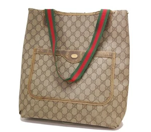 Auth GUCCI GG Sherry Line Shoulder Tote Bag PVC Leather Brown 0429a - Picture 1 of 24