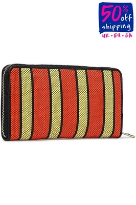 RRP€228 DIANE VON FURSTENBERG Raffia Zip-Around Wallet HANDCRAFTED Striped - Imagem 1 de 4