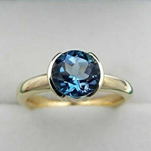 2 CT Round Cut Diamond Solitaire Engagement Wedding Ring 14K Yellow Gold Finish - Picture 1 of 7