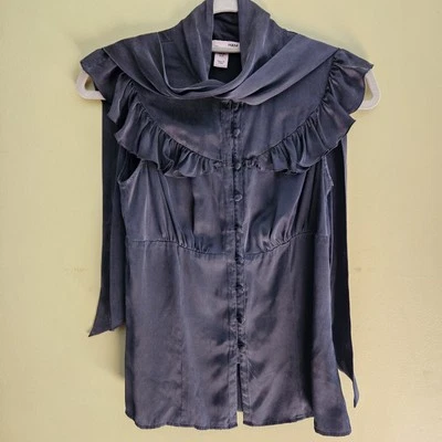 Blusa H&M Mujer Negra 100% Seda Abotonada Volantes Talla US 6 Foto 1 de 4