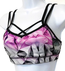 Z by Zella Sports Bra M Strappy Criss Cross Wireless Pink Grey Ombre Geo Print - Picture 1 of 7