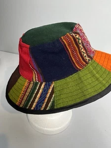Patchwork Aguayo Wolle Fischerhut Einheitsgröße Handarbeit Multi Schmuckton Alpaka Mischung - Bild 1 von 9