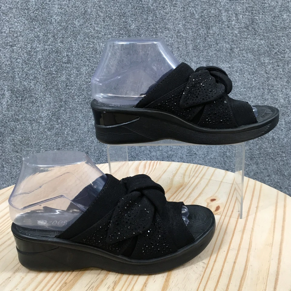 Sandalias Bzees para mujer 7 M Smile brillantes deslizables tela negra sin cordones cuña informal Foto 1 de 4