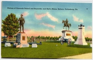 Gettysburg Hall's Battery Buford & Reynolds Statues Postcard c1910s - Picture 1 of 2