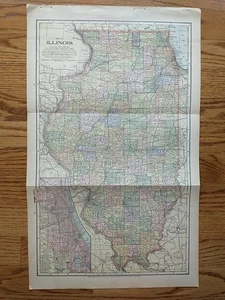 1903 Illinois/ Wisconsin other side Antique Map Peerless World Atlas 16" x 20.5" - Picture 1 of 5