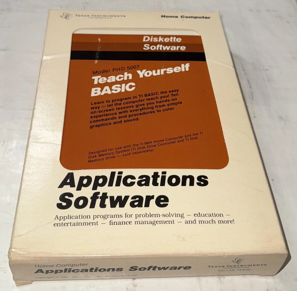 Vintage Texas Instruments Teach Yourself BASIC Diskette TI-99/4A PHD 5007 USA - Image 1 of 3