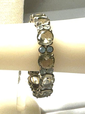 Fashion Bracelet Smoke & Clear Glass Cast Brass Bangle Stretch Lot 64E - Image 1 of 3