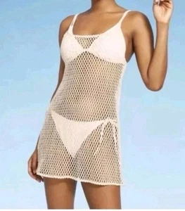 WILD FABLE rete a rete nuoto pullon copricostume spiaggia beige nappa cravatta schiena taglia M - Foto 1 di 10
