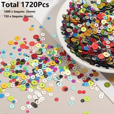 1720x PVC Flat Metallic Shiny Round Loose Sequins Clothes Sewing Wedding 5mm+6mm - Image 1 of 4