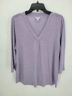 Топ женский Orvis большой фиолетовый льняной рукав 3/4 V-образный вырез эластичный вязаный поповер - Изображение 1 из 4