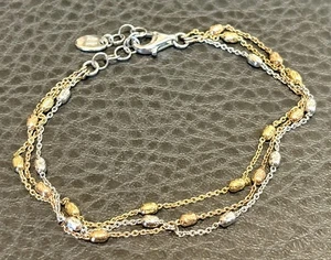 Massives Sterlingsilber vergoldet dreifarbig dreifach Strang Perlenarmband 7-8 Zoll - Bild 1 von 9