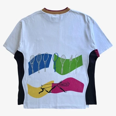 Vintage 90s Men's Fila Abstract Tennis Dog Print White Thick Cotton T-Shirt, Top - Image 1 of 4