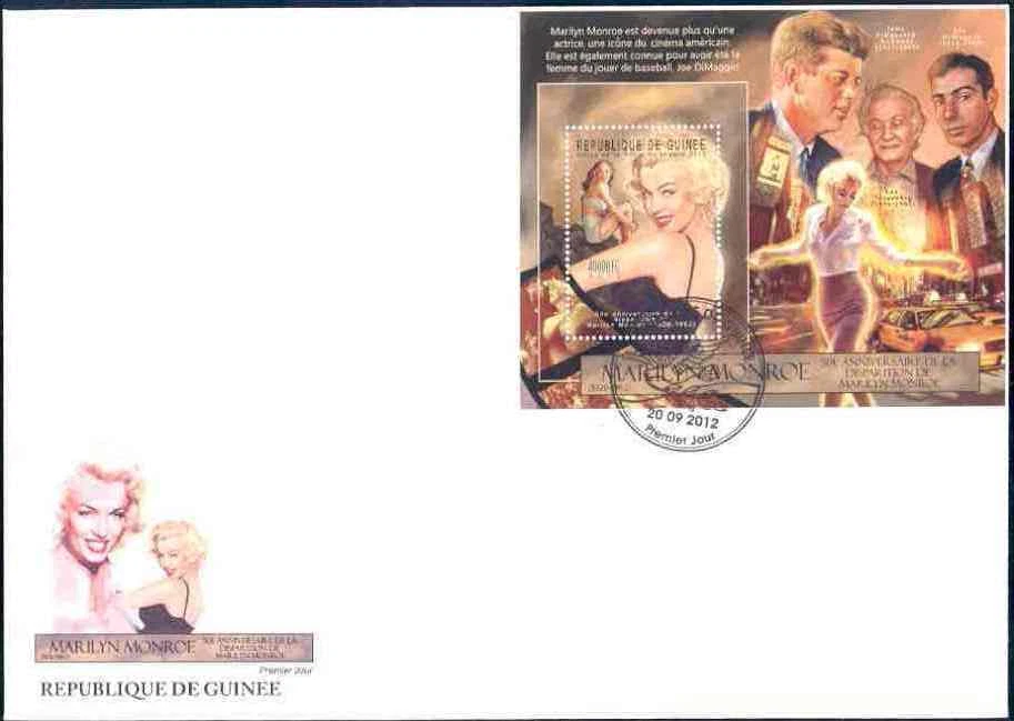 GUINEA 50th MEMORIAL ANNIVERSARY OF MARILYN MONROE JF KENNEDY DIMAGGIO S/s FDC - Image 1 of 1