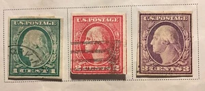 1915-1917 US Stamp Washingtion Impererated 1, 2 and 3 cents - Picture 1 of 1