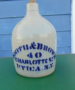 Whites Stoneware Store JUG SMITH & BROWN 40 CHARLOTTE ST. UTICA. N.Y. VGC Nice! - Picture 1 of 14