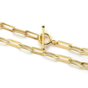 Gold Over Sterling Silver Textured Long Box Chain Necklace with Toggle - Picture 1 of 4
