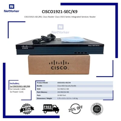 Cisco CISCO1921-SEC/K9 1921 Gigabit Router - 1 Year Warranty -Same Day Shipping - Image 1 of 4