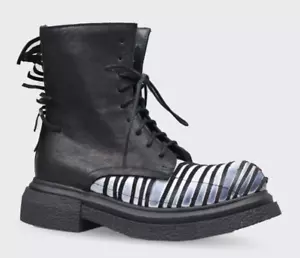 PAPUCEI Berry women's real leather lace-up ankle boot black White - Picture 1 of 13