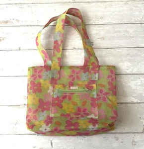 Limited Too Floral Girls Tote Bag Green Pink Yellow Flowers Retro Style - Picture 1 of 2