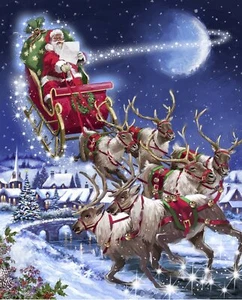 35" Fabric Panel | David Textiles Digital Christmas Santa Claus Reindeer Town - Picture 1 of 1