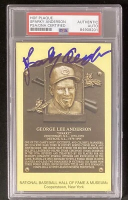 Sparky Anderson Signed Gold Plaque Baseball Postcard Yellow Reds Auto PSA/DNA - Image 1 of 2