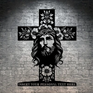 Letrero de metal religioso personalizado regalo. Decoración de pared con cruz de Jesucristo personalizada - Imagen 1 de 15