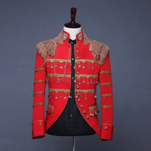 Mens Sequin Nightclub Tassel Coats Military Jacket Stage Show Singer Handsome - Picture 1 of 27