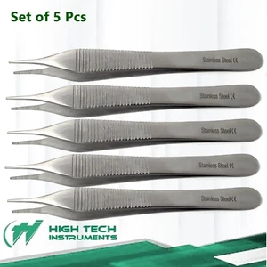 5 PCS ADSON DRESSING FORCEPS FINE POINT 4.75" SERRATED SURGICAL INSTRUMENTS - Picture 1 of 3