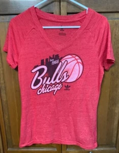 adidas Chicago Bulls NBA Women Large L V Neck Tee T Shirt Red Since 1966 - Picture 1 of 4