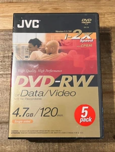JVC DVD-RW 4.7GB/120 MIN RE-CORDABLE DVDS 5 PACK BRAND NEW - Picture 1 of 5