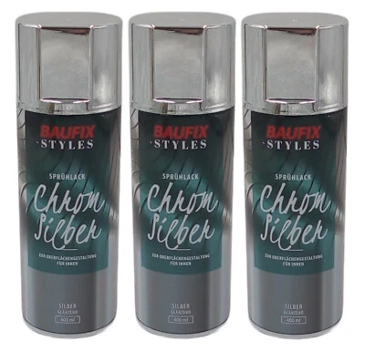 3x Baufix Chrom Silber Effektlack Lackspray 400ml Farbspray Sprühdose Spraydose - Bild 1 von 2