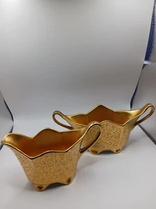 Vintage Stouffer Fine China 24 Karat Textured Gold Creamer & Sugar Bowl  - Picture 1 of 2