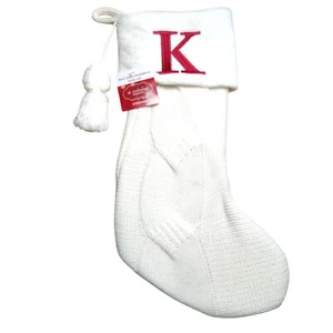 St. Nicholas Square 21 inch White Knitted Initial K Monogram Christmas Stocking - Picture 1 of 4