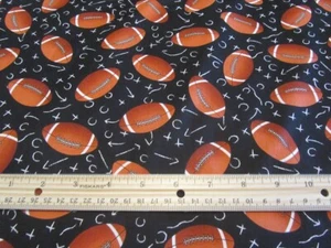 Black With Brown Football Fabric Cotton Fabric BTY - Picture 1 of 1