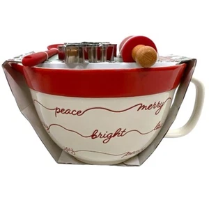 BAKESHOP Christmas Joy Mixing POURING BOWL Spoon Rolling Pin Cookie Cutter NEW - Imagen 1 de 4