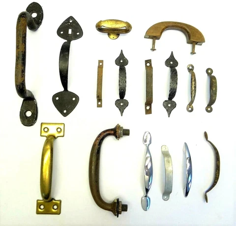 Antique Vintage Mixed Lot Wood Metal Iron Brass Cabinet Door Pulls Handles Parts Cover
