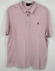 Ralph Lauren Polo Shirt Mens XXL Pink White Stripe Golf Feather Weight Mesh - Picture 1 of 6