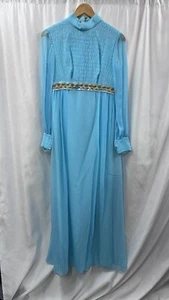 Vintage 1960s Blue Chiffon Maxi Dress  Mad Men Sharon Tate Go Go Twiggy Retro - Picture 1 of 17
