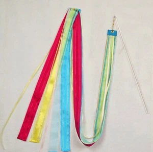 Turquoise/Magenta/Yellow  Streamer w 18" Rod - Christian Worship Dance Ribbon  - Picture 1 of 1