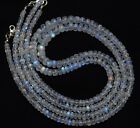 Natural Gem Blue Fire White Moonstone Faceted 4-8Mm Rondelle Beads 19" Necklace