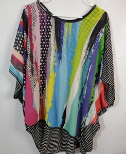 Vintage B.L.E.U. Blouse Women's Size 2X Studs Dolman Sleeve Colorful Made In USA - Picture 1 of 11
