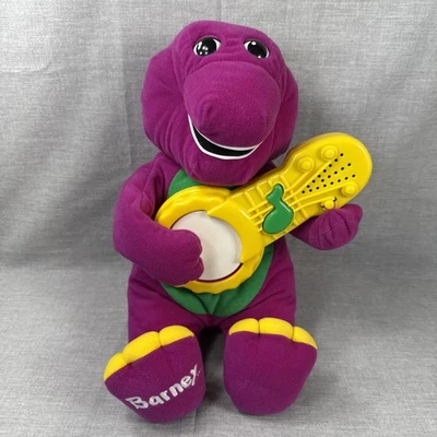 Vintage Sing n' Strum Barney (1998 Interactive) Plush Toy Guitar Sing Dinosaur  - Image 1 of 4