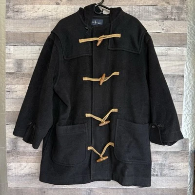 Ralph Lauren Toggle Coat Women's Sz. 12 Black Wool Duffle Hooded Vintage USA - Image 1 of 4