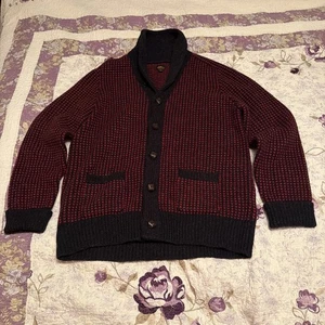 Maglione LL Bean Signature 100% lana tasche con bottoni nero e rosso MEDIA - Foto 1 di 20