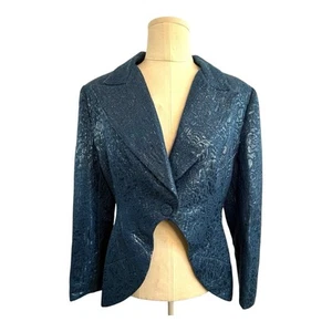 Lillian Khallouf Size 12 M (8 US) Teal Blue Lurex Jacquard Evening Jacket - Picture 1 of 24