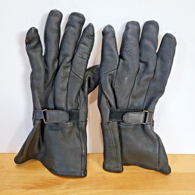 Premium Winter Motorcycle Gloves Black Deer Skin Leather Thinsulate Gauntlet LRG - Image 1 of 4
